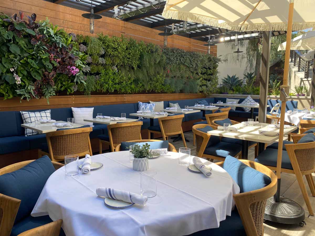 The sunlit garden patio set for guests